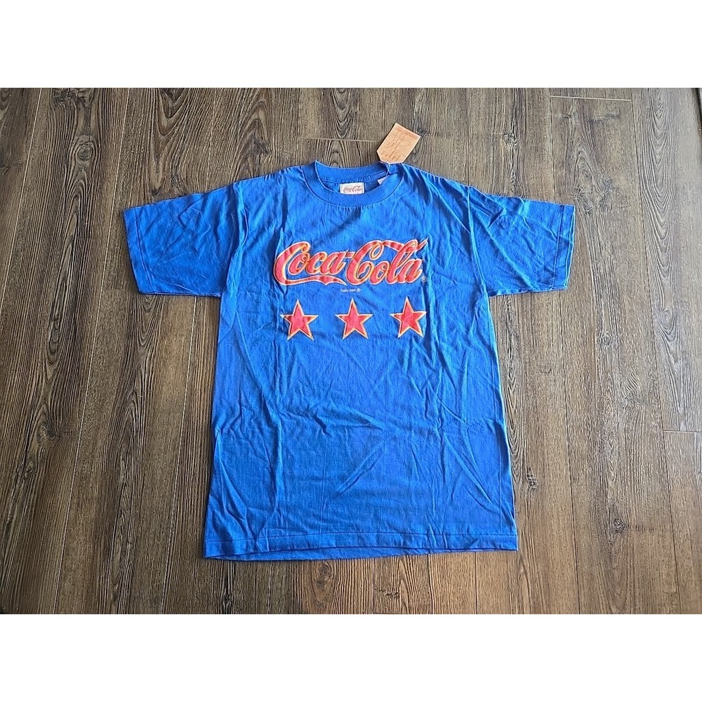 Vintage Coca-Cola Single Stitch Blue XL T-Shirt 3 Puff Stars Single Stitch